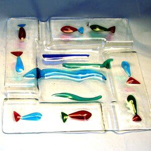 # 963 GREAT 7 3/4” SQUARE  ASH TRAY IN FISH MOTIFE #963